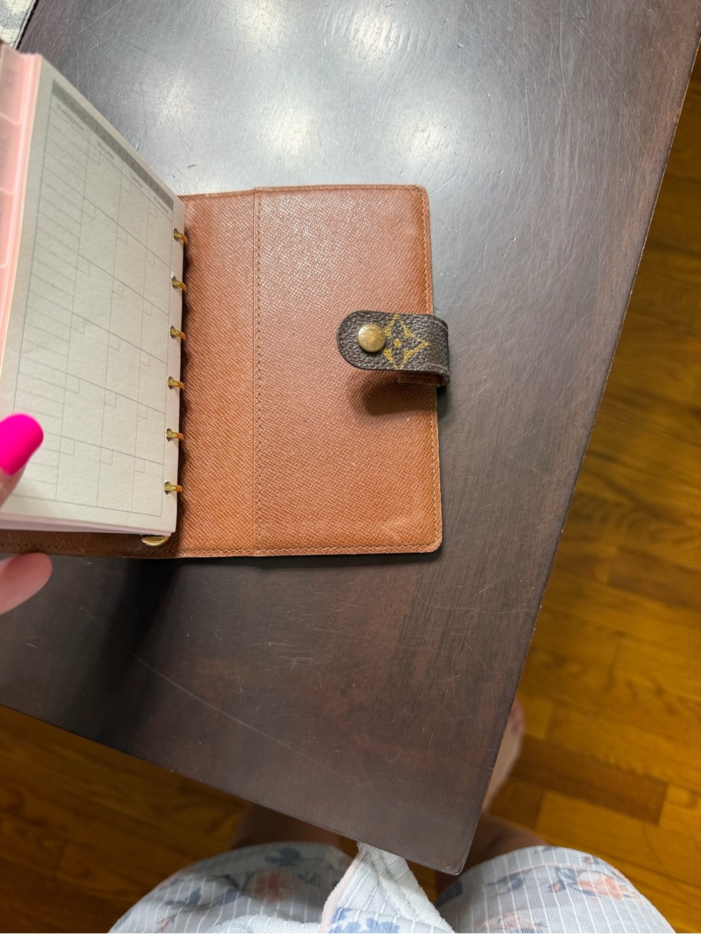 Louis Vuitton Small Brown Leather Ring Planner with Monogram Snap